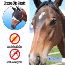 1/2X Pferd Anti Fliegenmaske Kapuze Vollgesichtsnetz Schutz Pferdemaske Anti-UV^