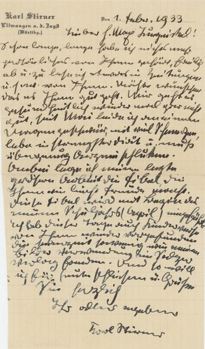 Karl stirner autograph - stirner, brief