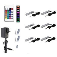 QLS 6er Set LED RGB Glaskantenbeleuchtung Clip 12V mit Fernbedienung 16 Farben