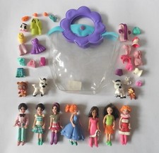 POLLY POCKET Konvolut - 7 Figuren, 5 Tiere, Kleidung + Zubehör in Originaltasche