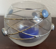 Teelichtkugel, Teelichthalter, mit blauen Steinverziehrungen