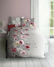 Kaeppel Mako Satin Bettwäsche Blumen Victoria Silber 135 x 200 cm