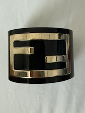 Original FENDI Armreif – Logo Cuff – Schwarz/Gold – guter Zustand