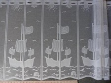 Scheibengardinenstoff mit Piratenschiff in weiß 57cm hoch