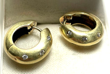 Solide 585 Gold 14 K Ohrringe Creolen 10 Weißtopas Ø 17  B 6 mm Juwelier 7,1 Gr.