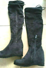 OVERKNEES Socken Stiefel / Heels - Keilabsatz- grau - Gr. 38 - mit RV - Strass 