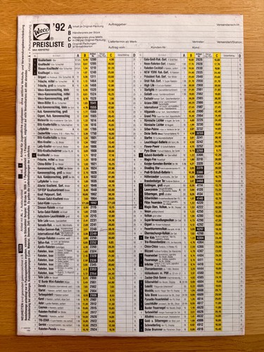 Weco feuerwerk 1992 preisliste - feuerwerk,