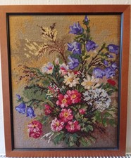 Gobelin Stickbild Blumengebinde mit Rahmen