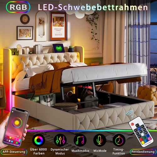 Polsterbett 140x200cm mit led - mit,