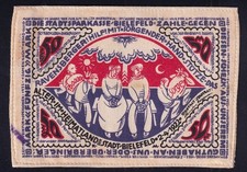 Bielefeld: 50 Mark 2.4.1922 - mit Signatur u. Datumsstempel- Stoffgeld Seide