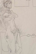 Karl Erich Müller Frauenakt Erotik Hallesche Malerschule DDR Federzeichnung 1968