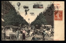 PARIS FUTUR - Paris in der Zukunft * Zeppelin Schwebebahn Ballon * col-AK ~1910