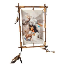 Indianer Traumfänger authentisch Fell Federn Wandbild Deko Vintage SammlerStück 