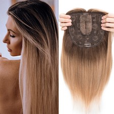 Damen Wie Echthaar Toupet Toupee Topper Clip In Hair Haarteil Wig mit Pony 35cm