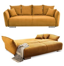 Big-Sofa 242x131 cm Gästebett Federkern Schlafcouch Stauraum Cord Gold Ockergelb