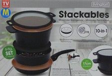 Livington BLACK Stackables 10-in-1 Pfanne Topf Bratpfanne Kochtopf 6-tlg. Set
