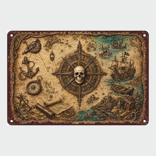 Blechschild landkarte schiff - blechschild,