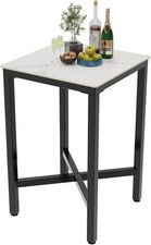 Quadratischer Stehtisch aus Sinterstein 70 x 70 cm glänzend weiß Marmoroptik 105 cm hoch