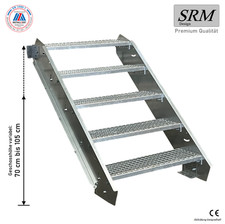 5 Stufen Stahltreppe Breite 60 - 160 cm Geschosshöhe 70 - 105 cm ohne Geländer