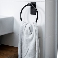 ELMOWO Edelstahl Handtuchring ohne Bohren für Bad Handtuch Ring Halter schwarz