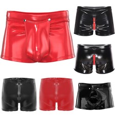 Herren Lack Leder Boxer Shorts Bikini Slips Party Club Disco Tanzen Unterwäsche