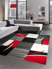 Designer Teppich Wohnzimmerteppich karo rot grau creme schwarz