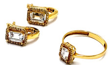 Neuwertiges Schmuckset Ohrringe u. Ring 14K/0,585 Gelbgold Zirkone Größe 57