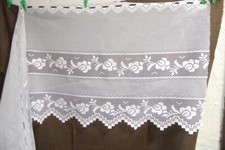 Scheibengardine,weiss, unten gezackt, Rosenmotiv, Meterware, H: 60 cm,