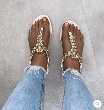 Damen Zehentrenner Sandalen Strass 41