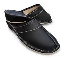 Damen Hausschuhe Pantoletten Pantoffeln Echtleder schwarz, Gr. 36 - 41