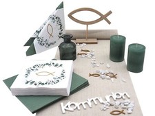 Tischdeko Salbei Creme Gold Fisch Kommunion Konfirmation 20 Personen