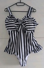 Badeanzug Retro Pinup Rockabilly Gestreift Schwarz Weiß Sexy Rüsche Lolita Gr.L