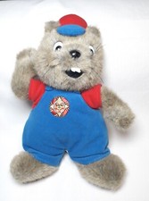 Stofftier BIBER Sonnenalb HANDARBEIT blaue Latzhose