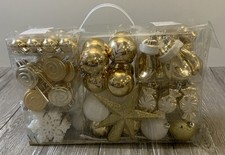 XL Weihnachtskugel Set Kunststoff Baumschmuck Gold/Weiß/Glitzer B-WARE ( R9-B