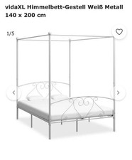 Himmelbett-Gestell Weiß Metall 140 x 200 cm