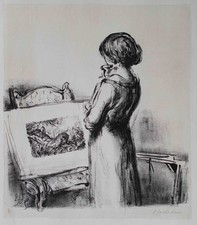 Andreas Paul Weber Kunstkritik Humor Karikatur sign aquarellierte Lithografie