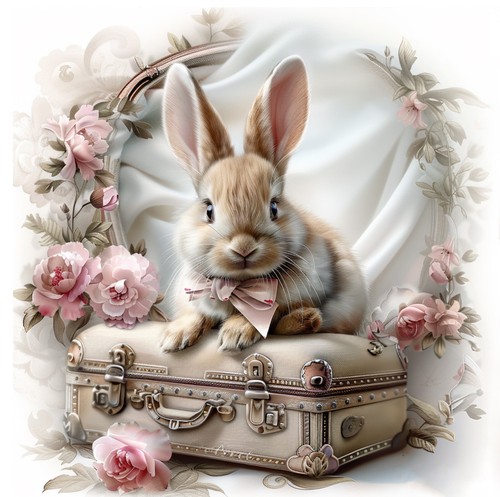 Wandbild hase kaninchen koffer - kaninchen,