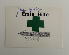 Joseph Beuys Original Signiert Autographen Postkarte „Erste Hilfe“ „Grünkreuz“  