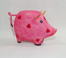 Deko-Metall-Figur*Schwein "Kanu" mit Herzen 13x9x4cm*Geschenkidee*rosa/pink Herz