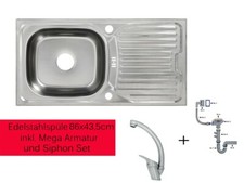 Edelstahl Einbauspüle 86 x 43,5cm inkl. Armatur Küchenspüle Edelstahlspüle SINEC