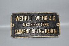 altes Firmenschild Firmen Schild Messing Wehrle-Werk A.G. Maschinenfabrik /#F3