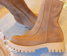 Babouche Boots Damen Gr.39 Wildleder dunkles Beige Wollfutter Struktursohle neu