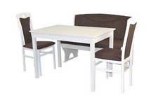 4 tlg. Sitzbankgruppe Truhensitzbank weiß/Schoko Essgruppe Esstisch ausziehbar