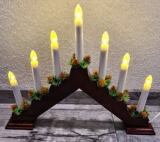 Leuchter Pyramide Weihnachten Deko Holz 7 Kerzen LED  Brau  mit Stecker 