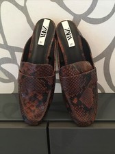 Zara Pantoletten Sandalen Sandaletten Ballerinas Flats Braun 37 Snake Schlange