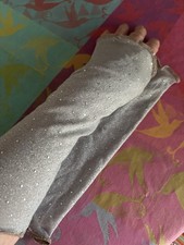 Armstulpen Stulpen Lagenlook Glitzerjersey Silber silberschimmernd Punkte 30 cm