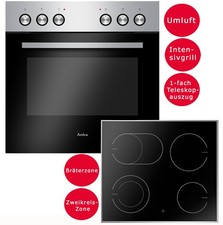 Amica Herdset Backofen Umluft Glaskeramikkochfeld Teleskopauszug Bräterzone
