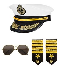 Kapitän Set Kapitänmütze Kapitänsbrille Navy Seefahrer Seemann