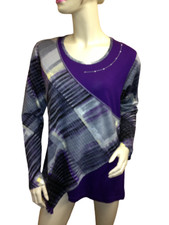 Damen Oberteil Langarmshirt bunt lila Strass Gr. S von Lea H. * Viskose