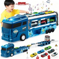 7 in 1 LKW Rennbahnen mit Licht und Musik Auto Transporter Kinder Spielzeug